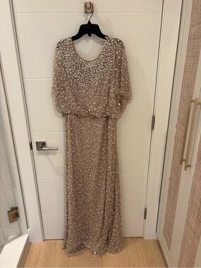 Mac Duggal Champagne Sequin Evening Gown